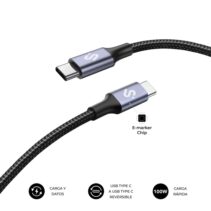 Subblim Cable Plus USB-C - 100W - Nylon Trenzado - 480Mbps - Chip E-Marker - 2 Metros - Color Negro