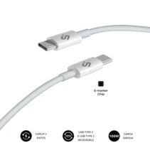 Subblim Cable Plus USB-C - 100W - Nylon Trenzado - 480Mbps - Chip E-Marker - 2 Metros - Color Blanco