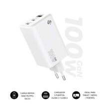 Subblim Cargador de Pared GaN 100W - 3 Puertos (2xUSB-C + 1xUSB-A) -  Carga ultra rápida - Color Blanco