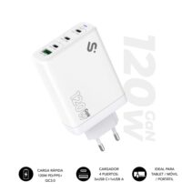 Subblim Cargador de Pared GaN 120W - 4 Puertos (3xUSB-C + 1xUSB-A) -  Carga ultra rápida - Color Blanco