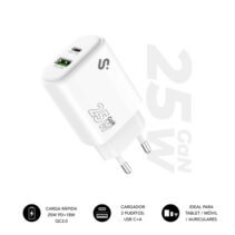 Subblim Cargador de Pared GaN 25W - USB-C + USB-A -  Carga rápida - Color Blanco