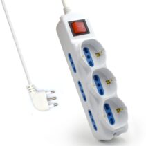 Ewent Regleta con 9 Tomas - 6 Tomas L + 3 Tomas L/F (Schuko) - Interruptor On/Off - Proteccion contra Sobretensiones - Enchufe Italiano Plano en Angulo - Proteccion Infantil - Cable de 1.5m - Color Blanco