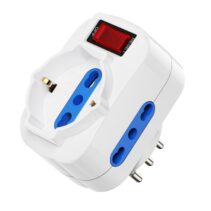 Ewent Regleta de 3 Tomas de Pared - 3x Tomas Italianas Tipo L/ Schuko de 10/16A - 2 Tomas L + 1 Toma L/F (Schuko) - Interruptor On/Off - Proteccion Infantil - Enchufe Italiano Giratorio - Color Blanco