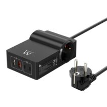 Ewent Cargador USB con 2 Tomas de Corriente Tipo Schuko 16A - 65W GaN - 2x USB-A - 2x USB-C - Cable de 1.5m - Proteccion Infantil - Proteccion contra Sobrecorriente y Sobretensiones - Color Negro