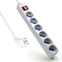 Ewent Regleta con 6 Tomas Tipo L/F (Schuko) de 10/16A - Interruptor On/Off - Proteccion contra Sobretensiones - Proteccion Infantil - Enchufe Italiano Plano en Angulo - Cable de 5m - Color Blanco