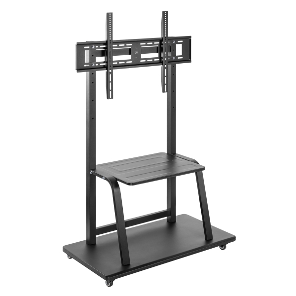 Ewent Soporte de Suelo para TV hasta 100" - Bandeja Auxiliar - Altura Ajustable - VESA Maximo 800x600 - Peso Maximo 150kg - Ruedas para Desplazamiento - 1050x570x1785mm - Color Negro