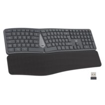 Ewent Teclado Inalambrico - Ergonomico - Bateria de Litio Recargable de 300mAh - Disposicion Portuguesa QWERTY PT - Teclas de Bajo Perfil y Silenciosas - Color Negro