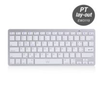 Ewent Teclado de Viaje - Modo Ahorro de Energia - Bluetooth 3.0 - Disposicion Portuguesa QWERTY PT - Alcance hasta 10m - Color Plata/Blanco