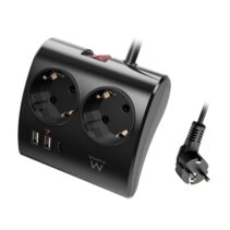 Ewent Regleta de 5 Tomas de Sobremesa - 2x Schuko 16A - 2x USB-A - 1x USB-C - Interruptor On/Off - Cable de 1.5m - Color Negro