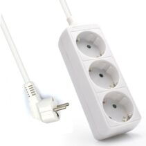 Ewent Regleta de 3 Tomas Schuko 16A - Proteccion Infantil - Cable de 1.5m - Enchufe Schuko Plano en Angulo - Color Blanco