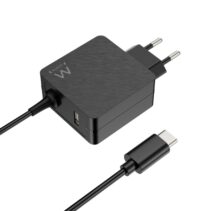 Ewent Cargador de Pared USB-C de 45W - Power Delivery - USB-A Extra - Cable de 1.5m - Proteccion Electrica - Color Negro