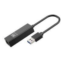 Ewent Conversor Adaptador de Red RJ45 a USB-A - Gigabit 10/100/1000Mbps - Cable de 15cm - Soporta WOL - Color Negro