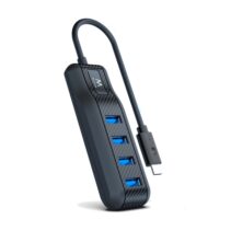 Ewent Hub USB-C 4 en 1 - 4x USB-A Hembra - Indicador LED - Cable de 30cm - Color Negro
