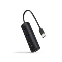 Nanocable Adaptador de Red USB 3.0 a Ethernet Gigabit 10/100/1000 Mbps - Hub 3xUSB-A 3.0 - 15cm - Color Negro