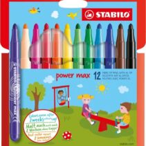 Stabilo Power Max Pack de 12 Rotuladores de Punta Gruesa - Trazo 3mm - Tinta Lavable - No se Seca - Colores Surtidos