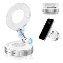 XO C169 Soporte Magnetico de Coche para Smartphones - Fijacion por Vacio - Rotacion 360º - Brazo Extensible - Multisuperficie - Boton de Liberacion  - Aro Metalico Incluido - Color Blanco