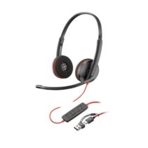 Plantronics/Poly Blackwire 3220 USB-C Auriculares con Microfono - Almohadillas Acolchadas - Controles en Cable - Adaptador USB-A - Color Negro
