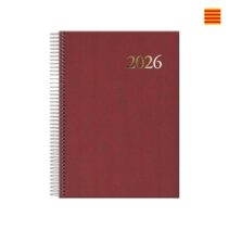 Dohe Segovia Agenda Anual Espiral en Catalan - Dia Pagina - Sabado y Domingo misma Pagina - Tamaño 14x20cm - Color Burdeos