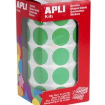 Apli Rollo de 1.770 Gomets Redondos Ø 20mm - Adhesivo Permanente con Base de Agua - Libre de Disolventes - Color Verde
