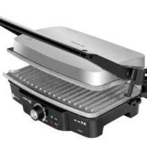 Cecotec Rock'n Grill 1500 Parrilla Electrica 1500W - Revestimiento de Piedra Rockstone - Regulador de Temperatura - Apertura 180º - Superficie 28.7x17cm - Acero Inoxidable y Plastico