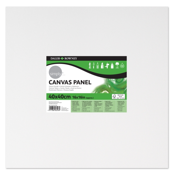 Daler Rowney Simply Carton Entelado - 250g - 40x40cm - Imprimacion Triple - Grano Medio - 100% Algodon sin Acido - 250g - Color Blanco