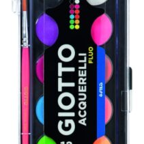 Giotto Fluo Pack de 12 Acuarelas - 1 Pincel Incluido - Diametro Pastilla 30mm - Colores Fluorescentes