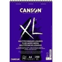 Canson XL Mix Media Fluido Album Espiral de 30 Hojas A4 - 250g - Grano Fino - Color Blanco