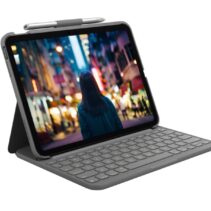 Logitech Slim Folio Funda con Teclado para iPad (Gen 10 y A16) - Hasta 3 Años de Autonomia - Tejido Resistente al Agua - Color Grafito
