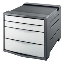 Esselte Europost Vivida Buc de 4 Cajones - 2 Medidas de Cajon - Deslizamiento Suave - Base con Goma Antideslizante - Color Gris/Blanco