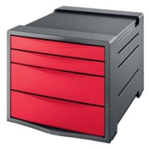 Esselte Europost Vivida Buc de 4 Cajones - 2 Medidas de Cajon - Deslizamiento Suave - Base con Goma Antideslizante - Color Gris/Rojo