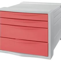 Esselte Colour'Breeze Buc de 4 Cajones - 2 Medidas de Cajon - Deslizamiento Suave - Base con Goma Antideslizante - Color Gris/Coral