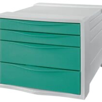 Esselte Colour'Breeze Buc de 4 Cajones - 2 Medidas de Cajon - Deslizamiento Suave - Base con Goma Antideslizante - Color Gris/Verde