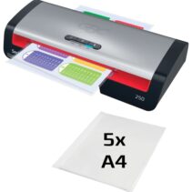 GBC 250 Home Office A4 Plastificadora - Calentamiento en 1 Minuto - Desde Documentos de Identidad hasta Documentos A4 - Compatible con Bolsas de 75 a 125 micras - Color Negro/Plata