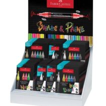 Faber-Castell Shake & Paint Black Edition Expositor con 36 Estuches Surtidos de Rotuladores Acrilicos Doble Punta - Puntas Redondas de 1mm y 3mm - Tinta Acrilica al Agua - Colores Surtidos