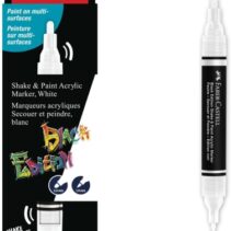 Faber-Castell Shake & Paint Black Edition Rotulador Acrilico Doble Punta - Puntas Redondas de 1mm y 3mm - Tinta Acrilica al Agua - Color Blanco