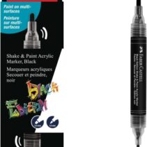 Faber-Castell Shake & Paint Black Edition Rotulador Acrilico Doble Punta - Puntas Redondas de 1mm y 3mm - Tinta Acrilica al Agua - Color Negro