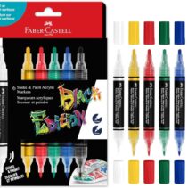 Faber-Castell Shake & Paint Black Edition Pack de 6 Rotuladores Acrilicos Doble Punta - Puntas Redondas de 1mm y 3mm - Tinta Acrilica al Agua - Color Clasicos Surtidos