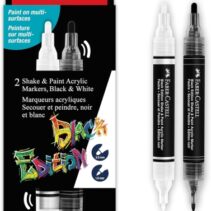 Faber-Castell Shake & Paint Black Edition Pack de 2 Rotuladores Acrilicos Doble Punta - Puntas Redondas de 1mm y 3mm - Tinta Acrilica al Agua - Colores Negro y Blanco