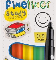 Carioca Fineliner Study Pack de 5 Rotuladores - Punta Blanca de Acetal 0.5mm - Colores Surtidos