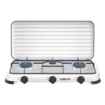Muvip Vulcano Cocina de Gas con 3 Fuegos - Tapa Protectora - Patas de Goma - Superficie Esmaltada - Quemador Extraible - 57.7x27.8x5.3cm - Color Blanco