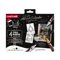 Uni-ball Chalk Colores Escandinavos Pack de 4 Marcadores de Tiza Liquida + Posters - Punta Conica 1.8-2.5mm - Borrado en Humedo - Resistente a la Lluvia - Colores Surtidos