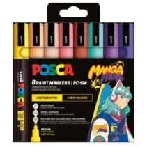 Posca Manga Hero Edicion Limitada PC-5M Pack con 8 Marcadores de Pintura - Punta de Bala 1.8-2.5mm - Tinta Base al Agua - Resistente a la Luz - No Permanente - Colores Pastel Surtidos