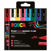 Posca PC-5BR Pack de 8 Marcadores de Pintura - Punta Brush 1-4mm - Tinta Base al Agua - Resistente a la Luz - No Permanente - Colores Surtidos
