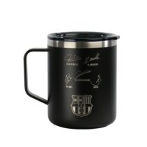 Safta F.C.Barcelona Taza Acero Inoxidable 400mL - Doble Pared - Base de Silicona - Acero Inoxidable - Tapa y Asa - 12H Caliente / 24H Frio - 10.7x8.4x8.4cm - Color Negro