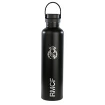 Safta Real Madrid Botella Reutilizable 1L - Doble Pared - Base de Silicona - Acero Inoxidable - Tapon a Rosca con Asa - 12H Caliente / 24H Frio - 31.5x8.4x8.4cm - Color Negro