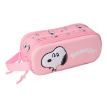 Safta Snoopy Estuche Portatodo 3D de 1L - 2 Compartimentos - Cierre de Cremallera - Asa de Mano - 21x8x6cm - Color Rosa Pastel