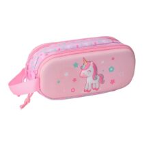 Safta Unicorn Estuche Portatodo 3D de 1L - 2 Compartimentos - Cierre de Cremallera - Asa de Mano - 21x8x6cm - Color Rosa Pastel