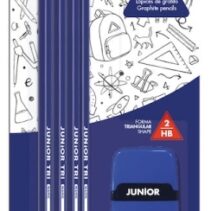 Alpino Junior Tri Blister de 6 Lapices de Grafito HB Triangulares + Sacapunta con Goma de Borrar - Espacio para el Nombre