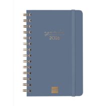 Finocam Alma Agenda en Catalan - Anual 2026 - con Espiral - Formato E5 - 131x19x190mm - Semana Vista Horizontal - Color Azul
