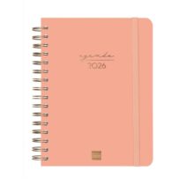 Finocam Alma Agenda en Catalan - Anual 2026 - con Espiral - Formato E10 - 172x19x220mm - Semana Vista Horizontal - Color Coral